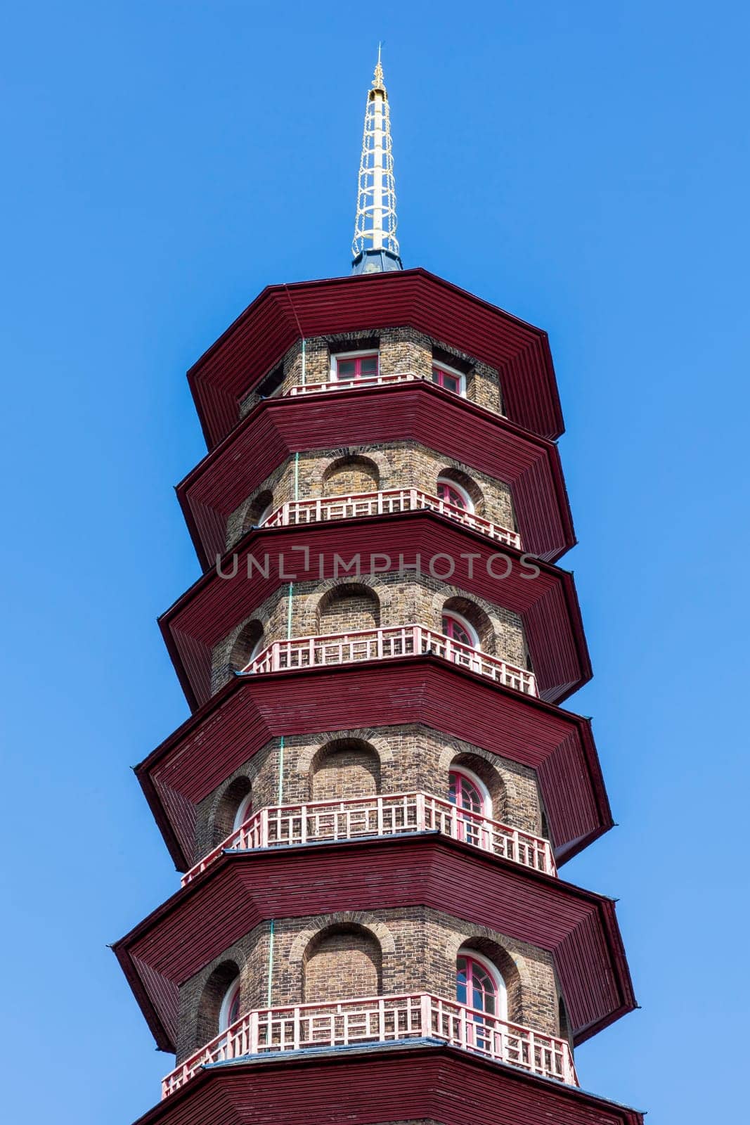 The Great Pagoda in Kew Gardens in London England UK which was erected in 1762 and is a popular travel destination tourist attraction landmark of the city, stock photo image