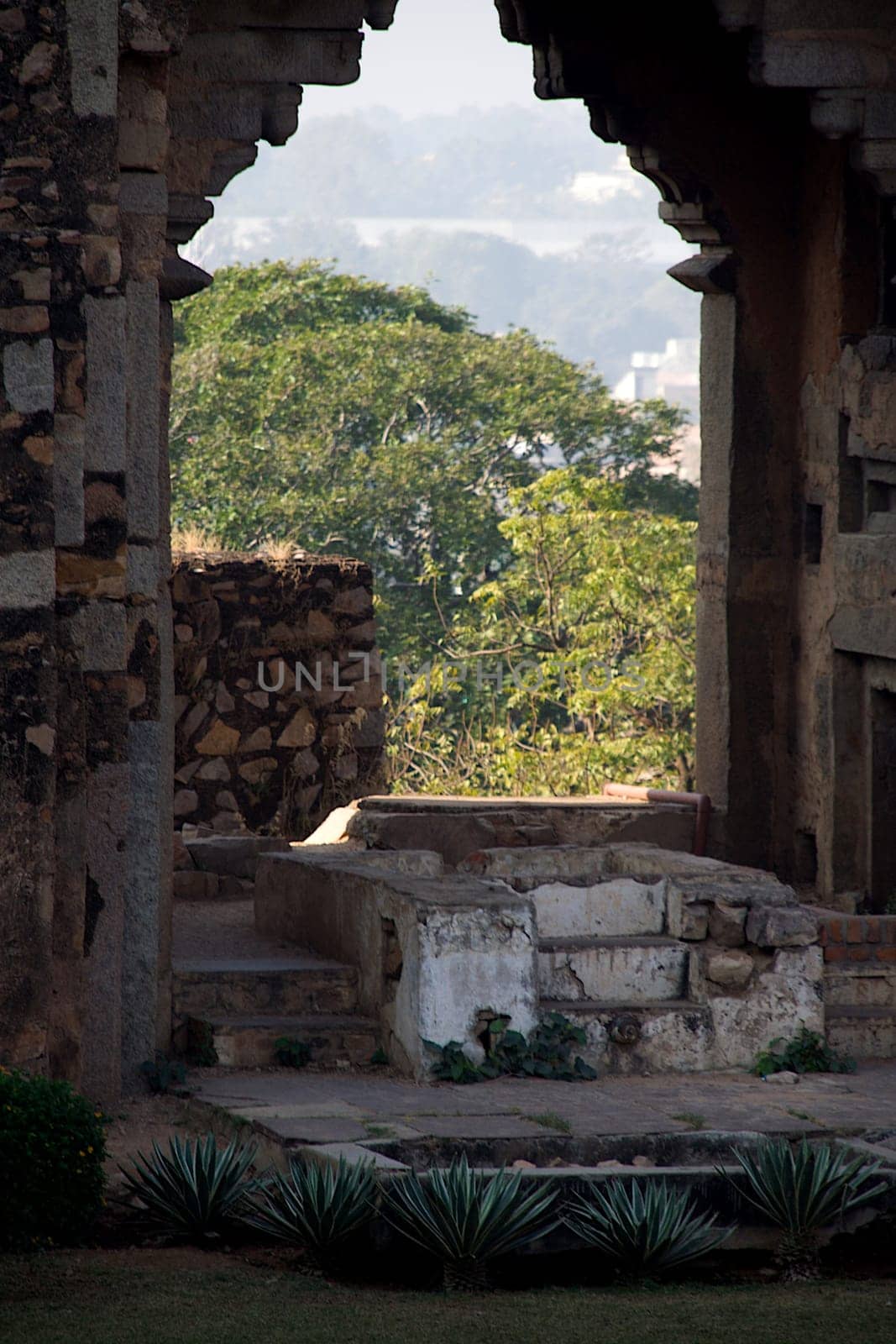 Stone steps and exterior view at one of the entrances of Fort at Jhansi, Uttar Pradesh, India, Asia
