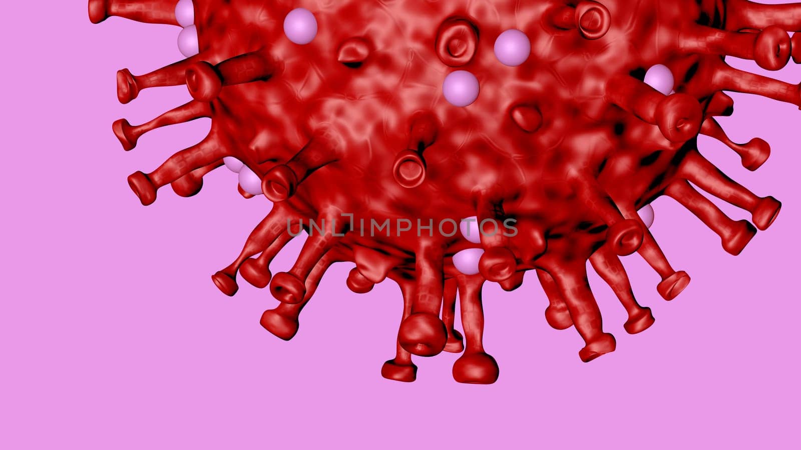 3D illustration of a virus particle. Closeup of a virus structure against clear background with copy space for text