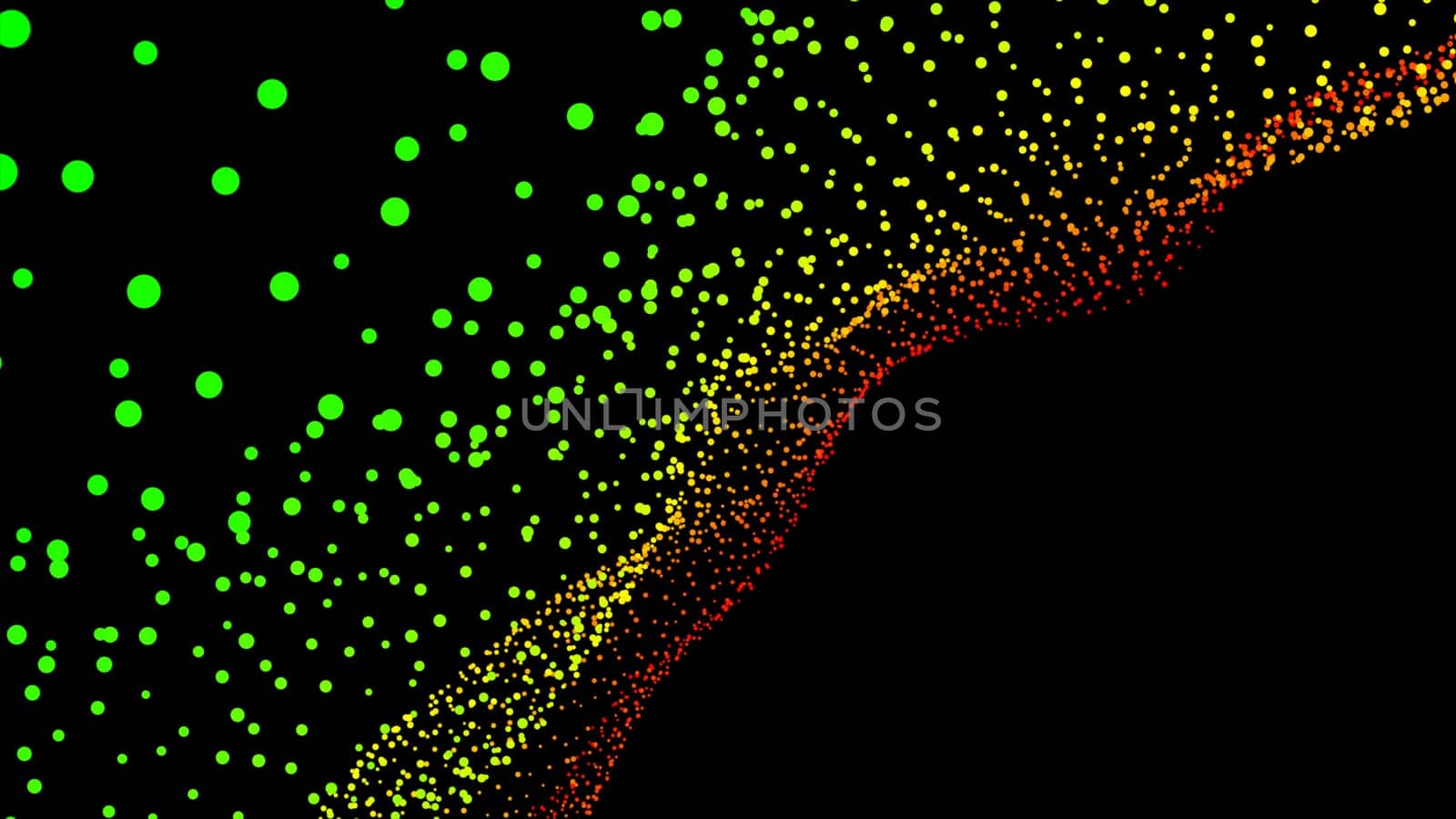 Black abstract texture background with glittery colored shiny bokeh spheres. Sparkling glittered particles on black background for placard, banner and greeting cards.