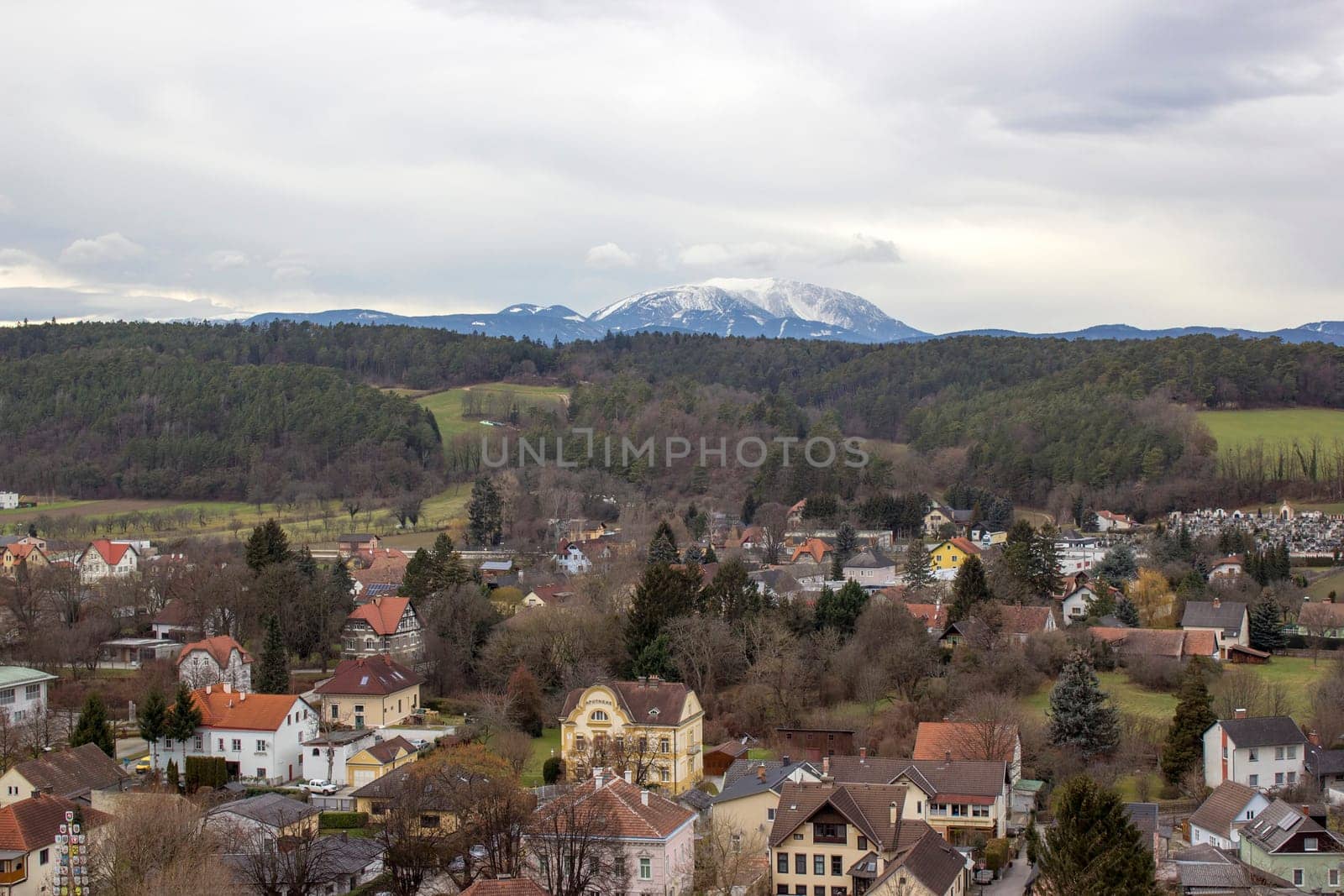 town of Pitten - view from the fortifications of the mountain church, Lower Austria