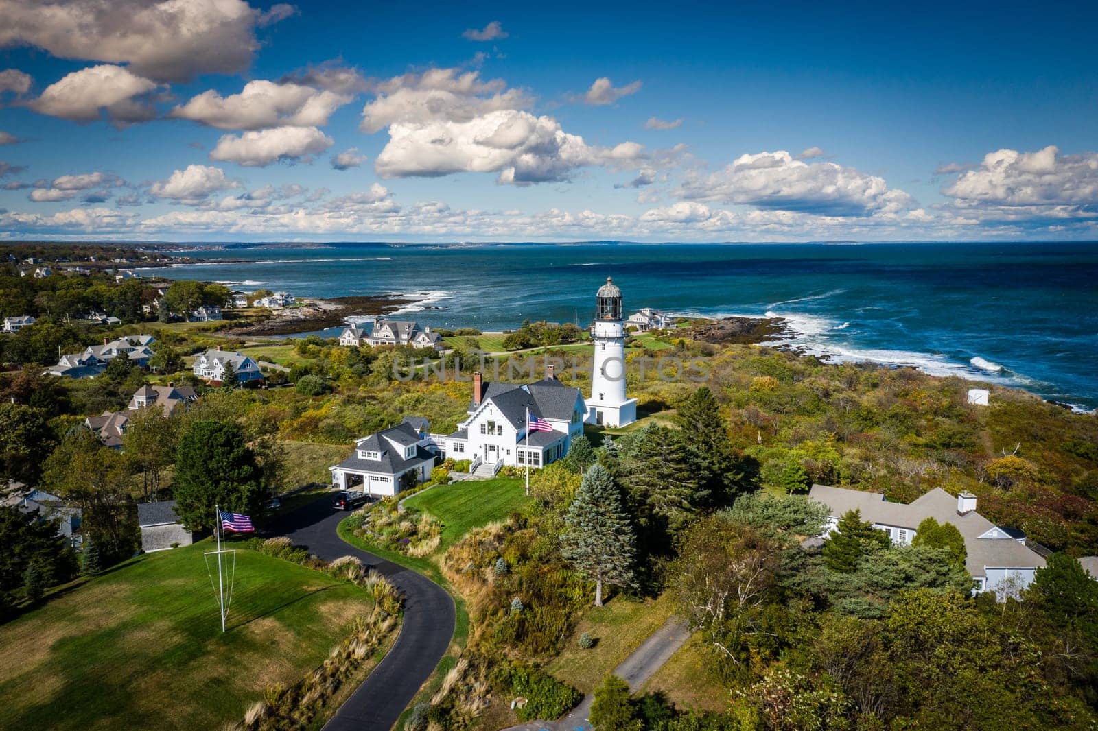 Scenic view of the Cape Elizabeth Light - a lighthouse at the entrance to Casco Bay in Maine.
