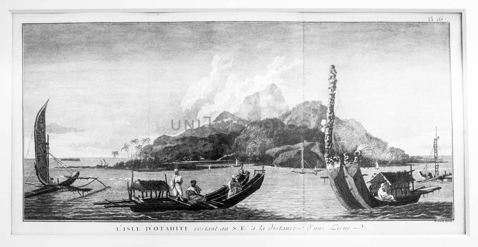 Otaheite or Tahiti island. 18th Century engraving. Bernat Picart, Netherlands