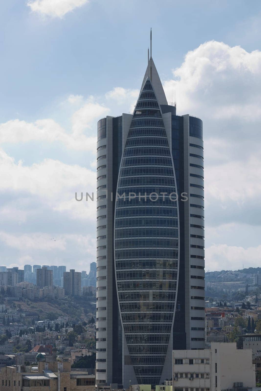 Haifa, Israel - October 22, 2017: Sail Tower (District Government Center) is skyscraper and government building in Haifa Israel. Its part of Haifa District Government Center named after Yitzhak Rabin.
