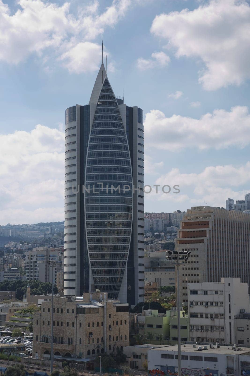 Haifa, Israel - October 22, 2017: Sail Tower (District Government Center) is skyscraper and government building in Haifa Israel. Its part of Haifa District Government Center named after Yitzhak Rabin.