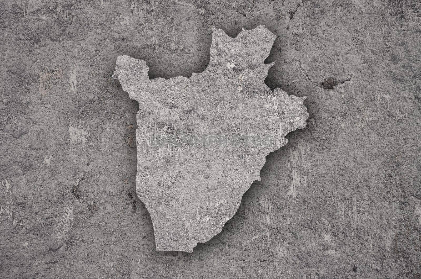 Map of Burundi on weathered concrete