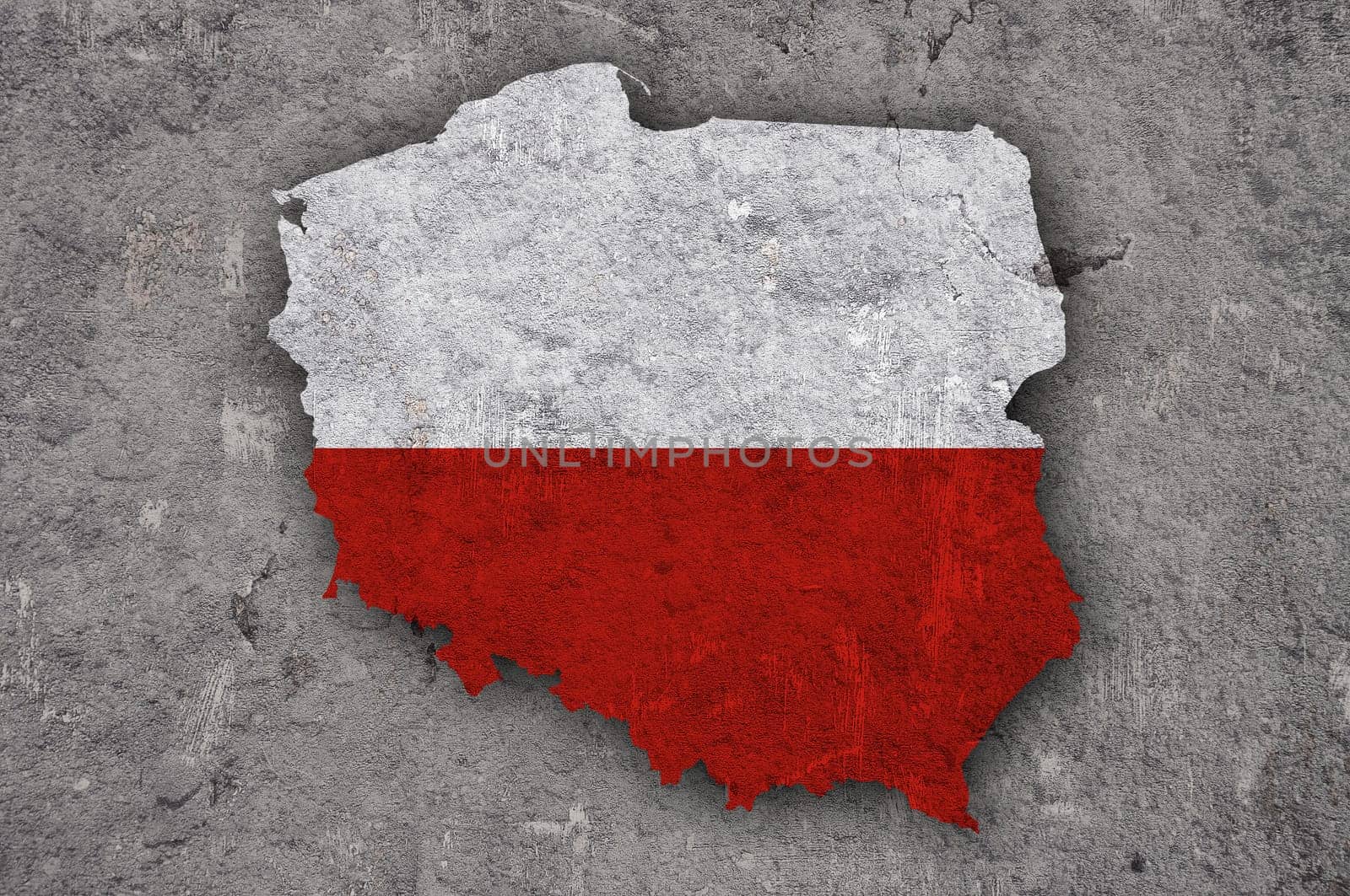 Map and flag of Poland on weathered concrete
