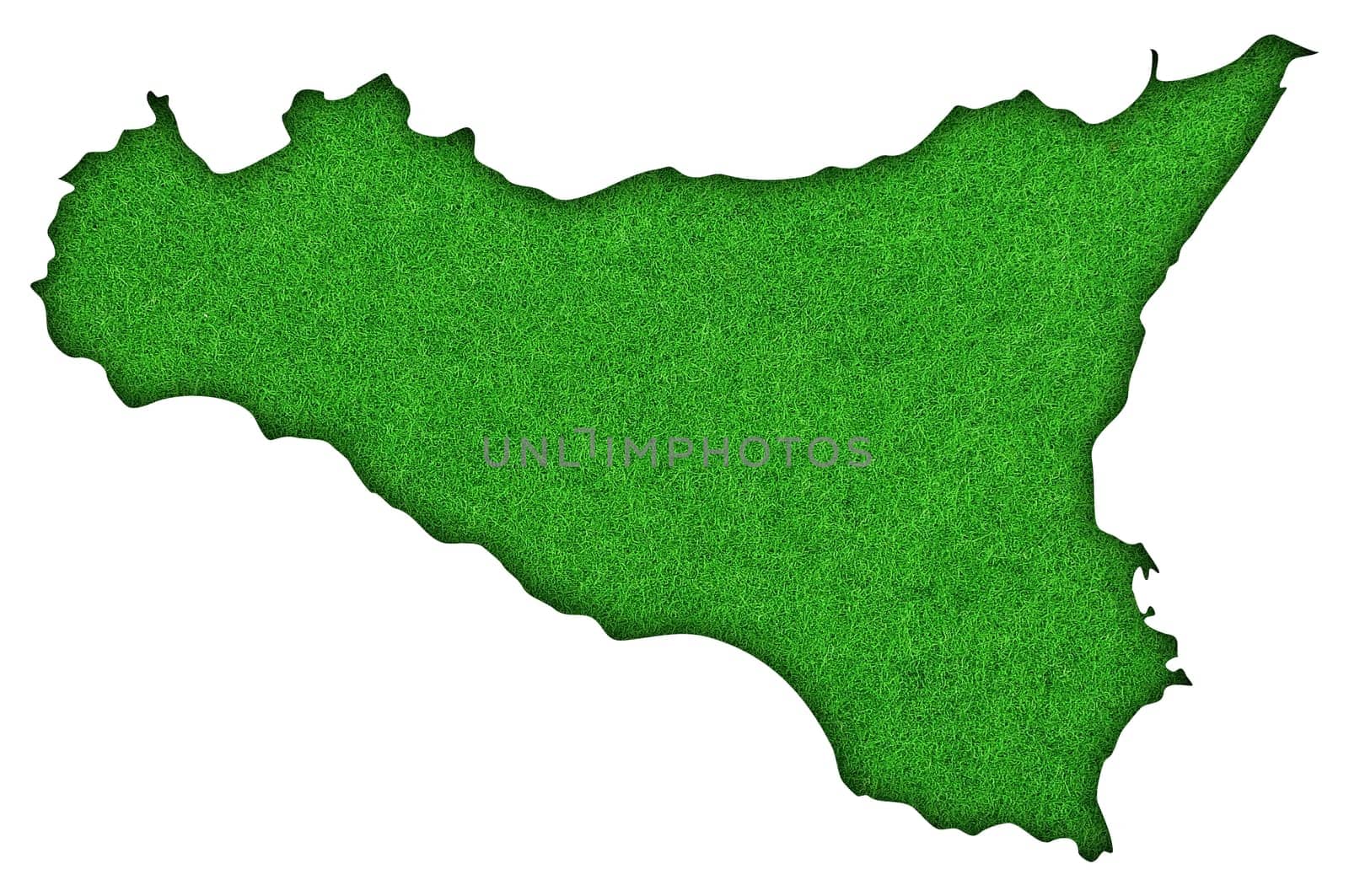 Map of Sicily on green felt