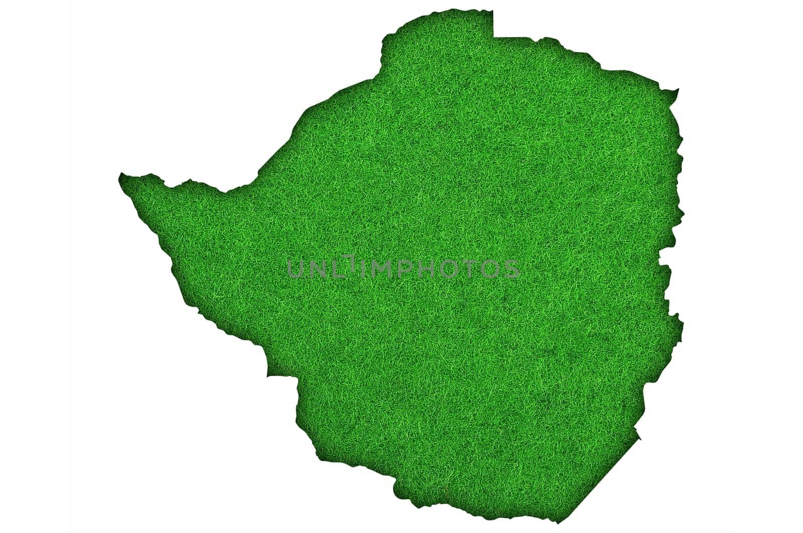 Map of Zimbabwe on green felt