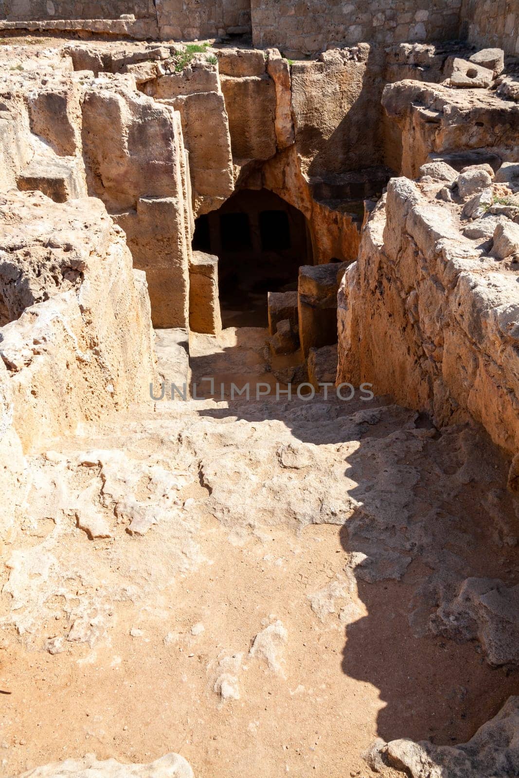 Tombs of the Kings near  Paphos Cyprus a 4th century BC necropolis, of burial chambers of the Roman Hellenic which is a popular tourist travel destination attraction landmark, stock photo image