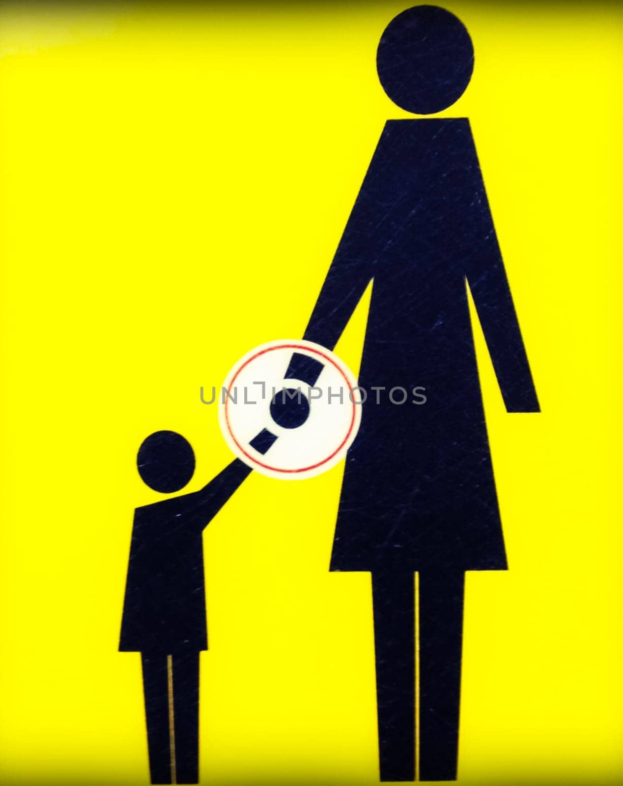 Mom and son go for a hand. A symbol of contact with your hands. A warning sign.