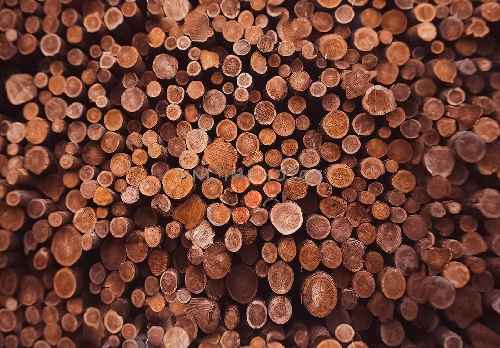 warehouse of firewood, a lot of wood-burning saws outwards.