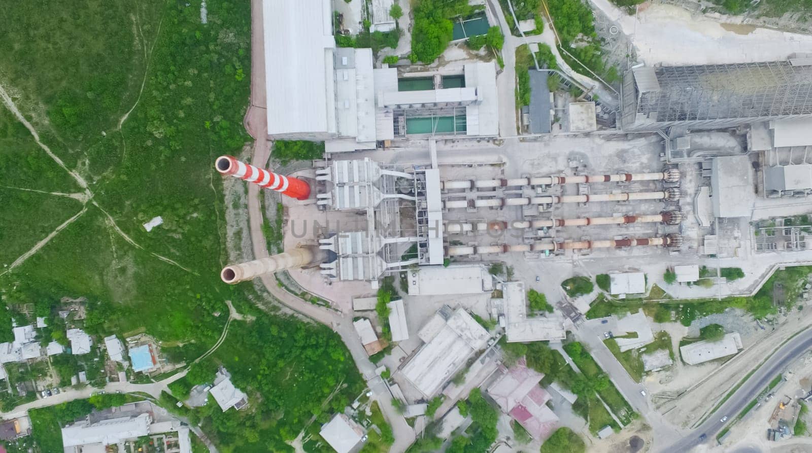 The pipes of the plant view from above. An industrial plant.