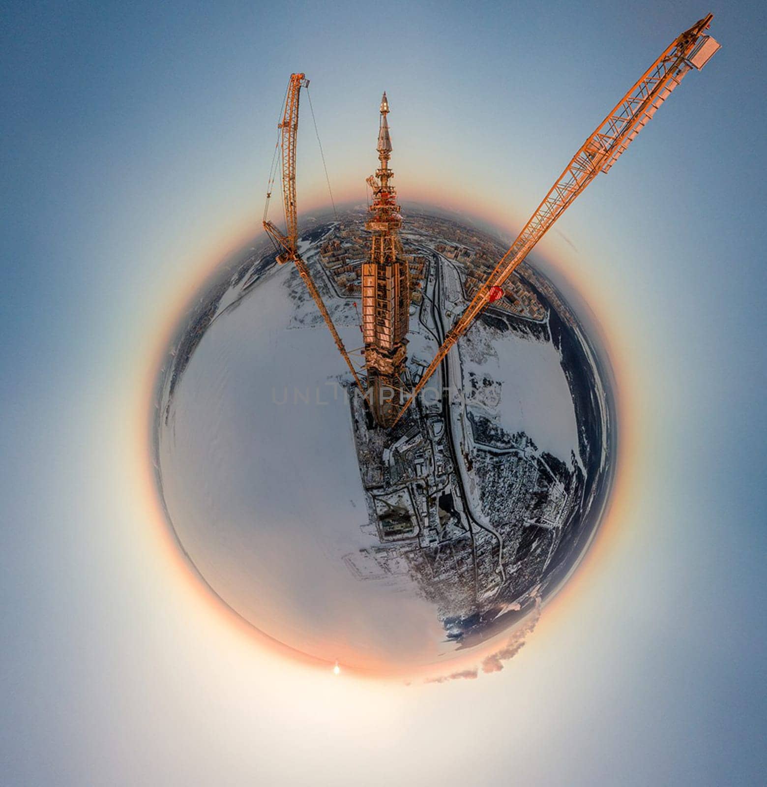 Photo: with an ultra-wide viewing angle. Construction of the building.