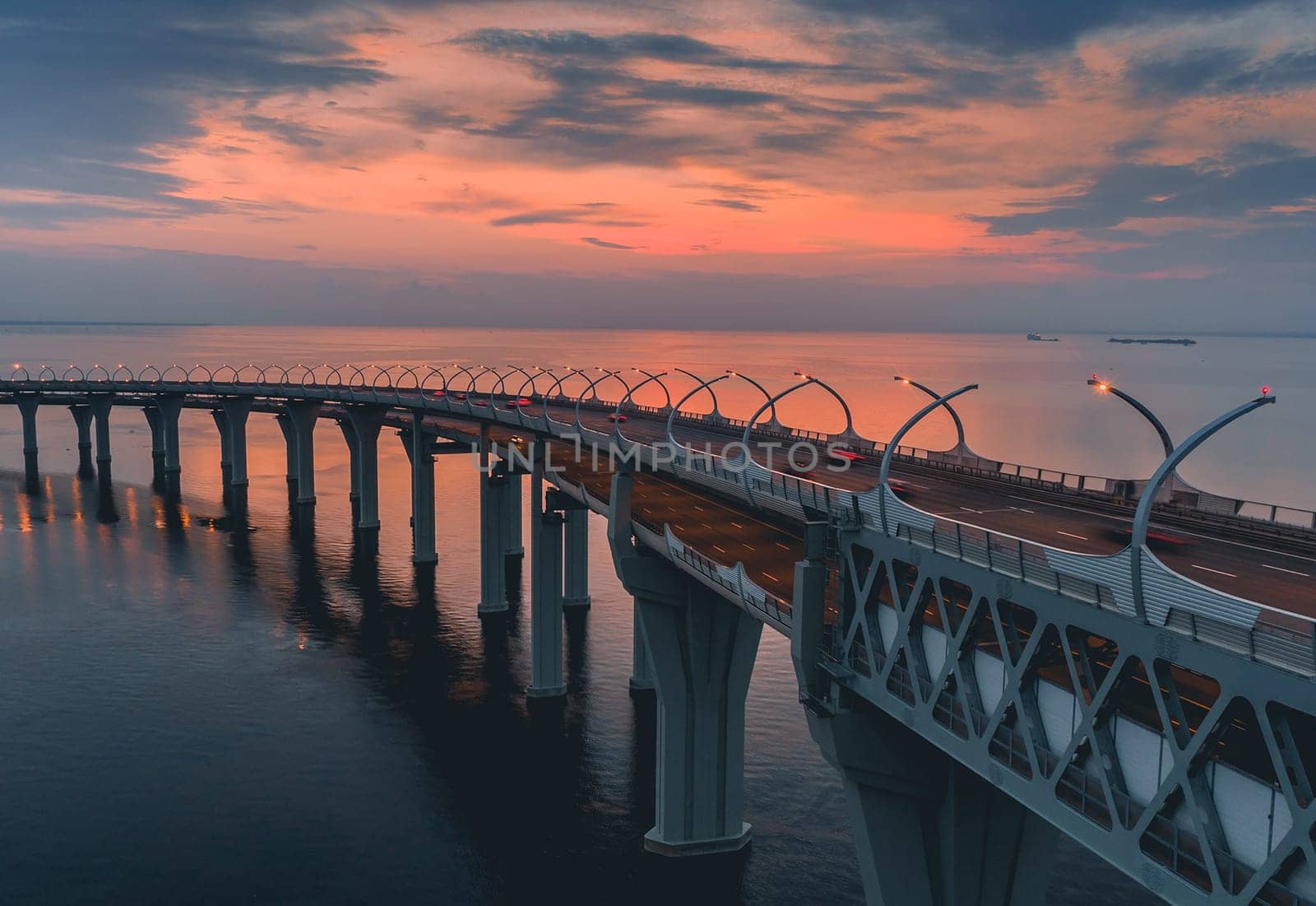 A bridge across the river. A large bridge in St. Petersburg.
