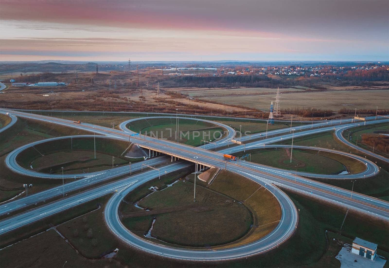 The ring fork of the roads is a view from above. Safe traffic.