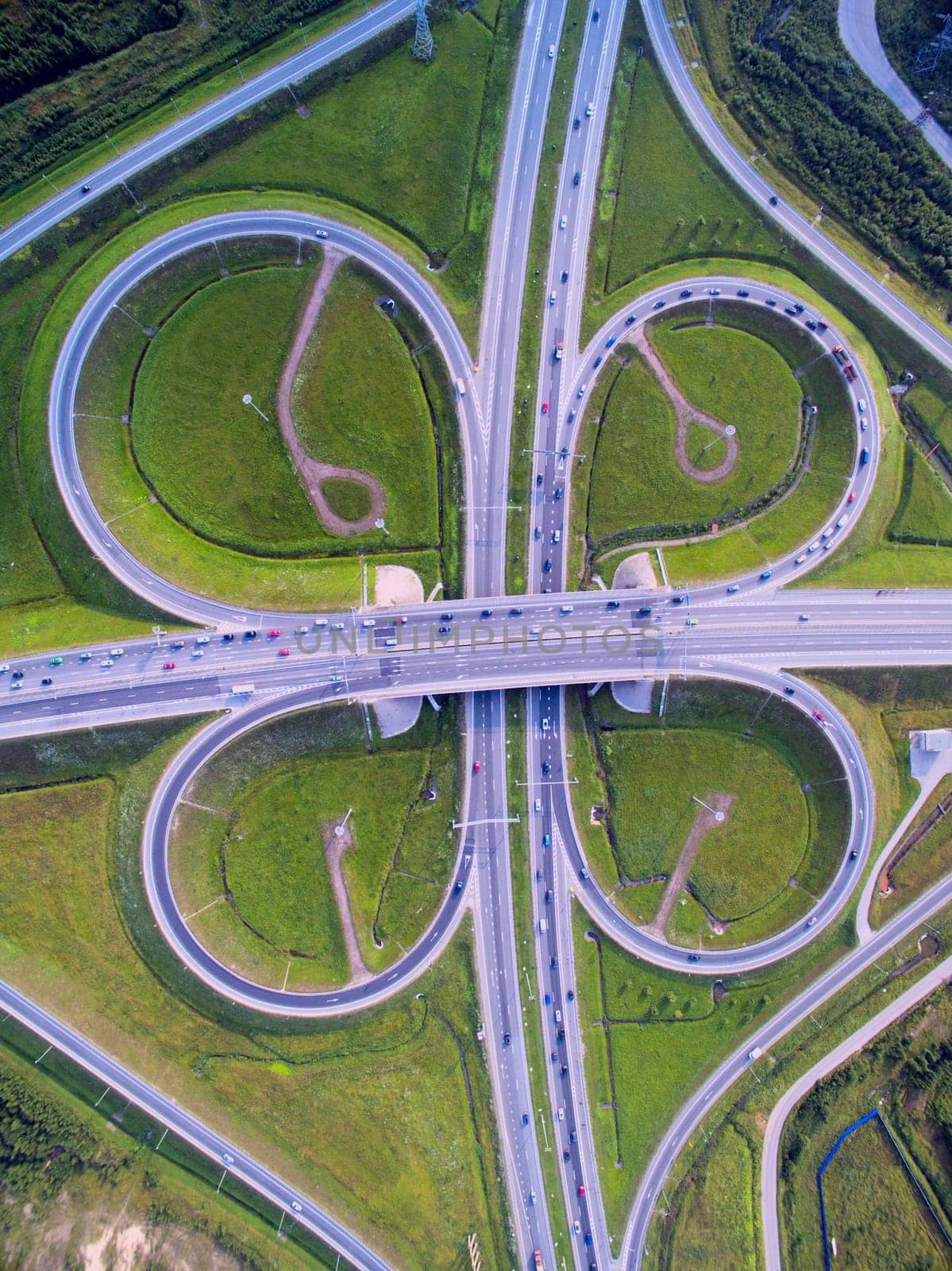 The ring fork of the roads is a view from above. Safe traffic.