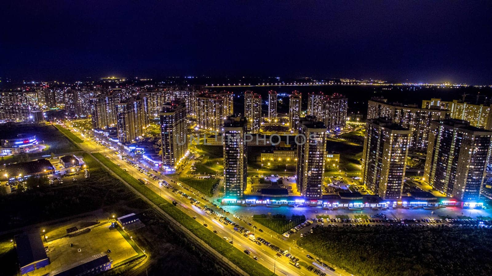 Residential area with high-rise building in St. Petersburg.