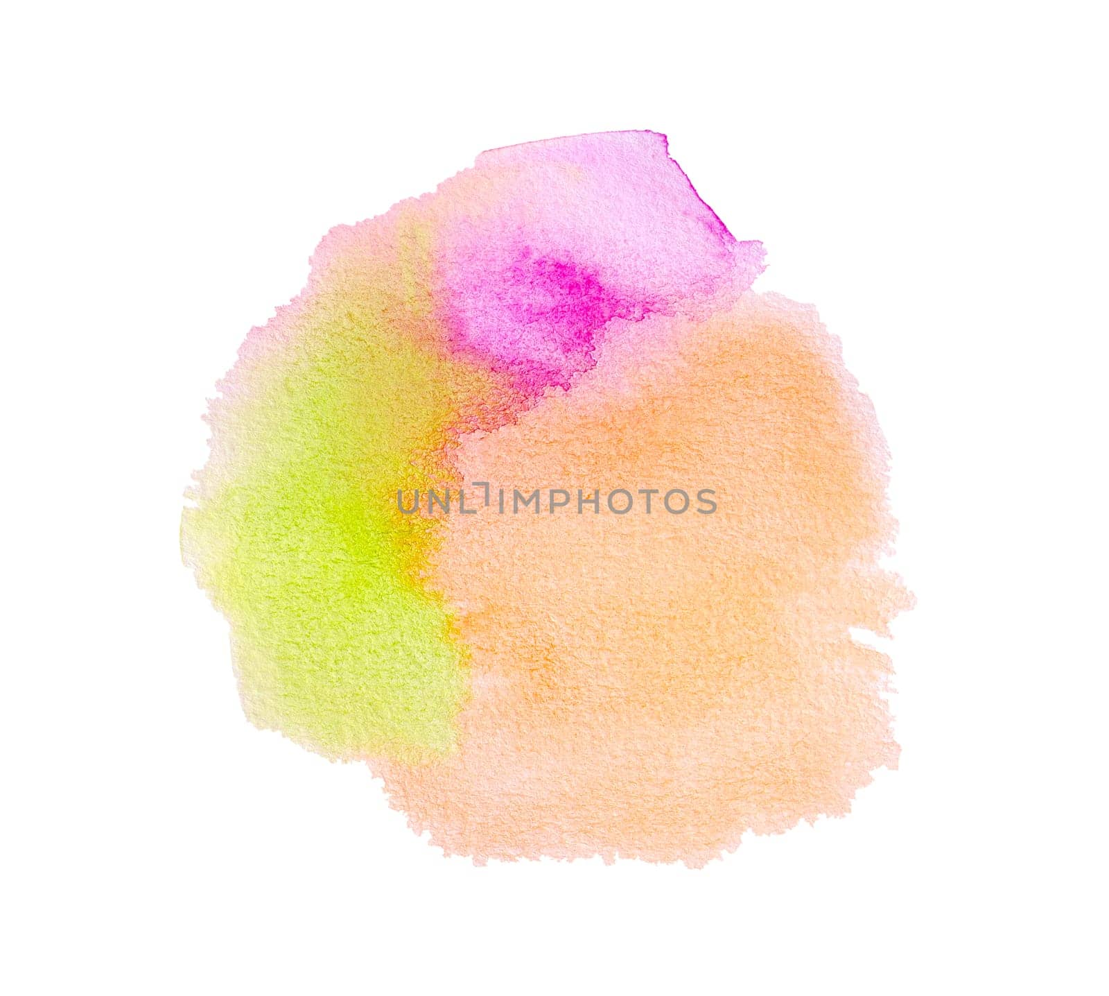 Abstract colorful hand painted watercolor texture isolated on white background. Dot watercolour of pink, orange and green.
