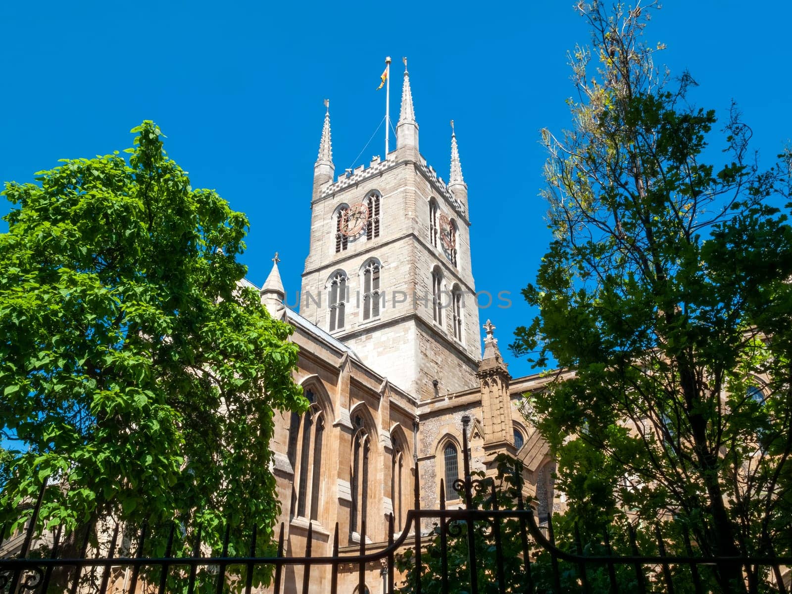 Southwark Cathedral at London Bridge London England UK built around 666AD rebuilt in a Norman Gothic style in 1206AD and is a popular travel destination tourist attraction landmark, stock photo image