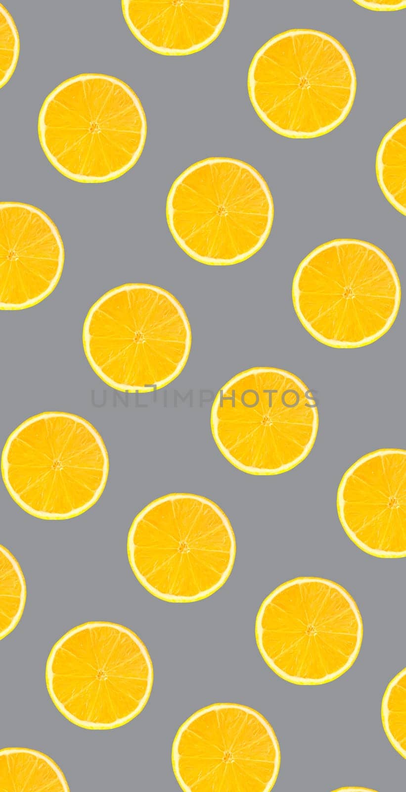 Seamless food pattern. Illuminating colour fruits on ultimate gray background. From above