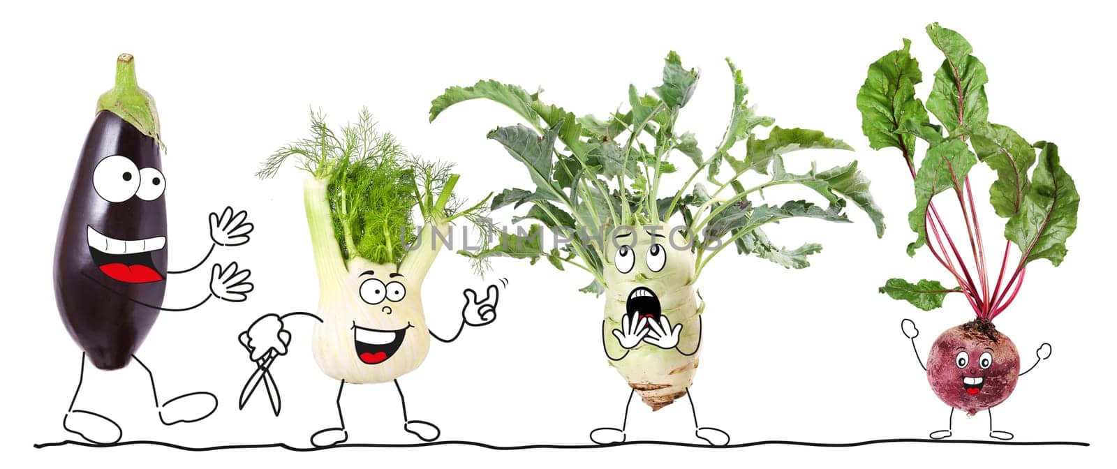 Part of a series of funny cartoon-style fruits and vegetables.