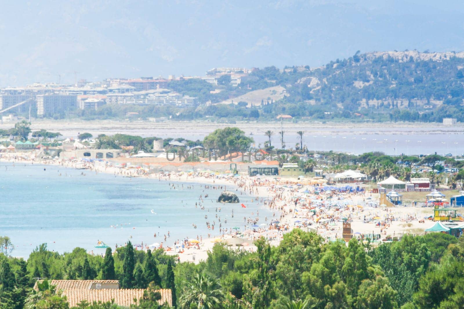 Cagliari Beach in the summer. Poetto's Beach