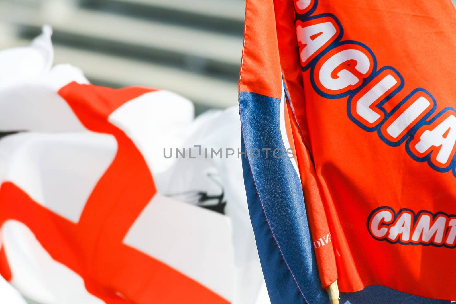 Milan - Italy - 21 March 2015 - Flag of Cagliari Football club Supporter for Milan - Cagliari Match