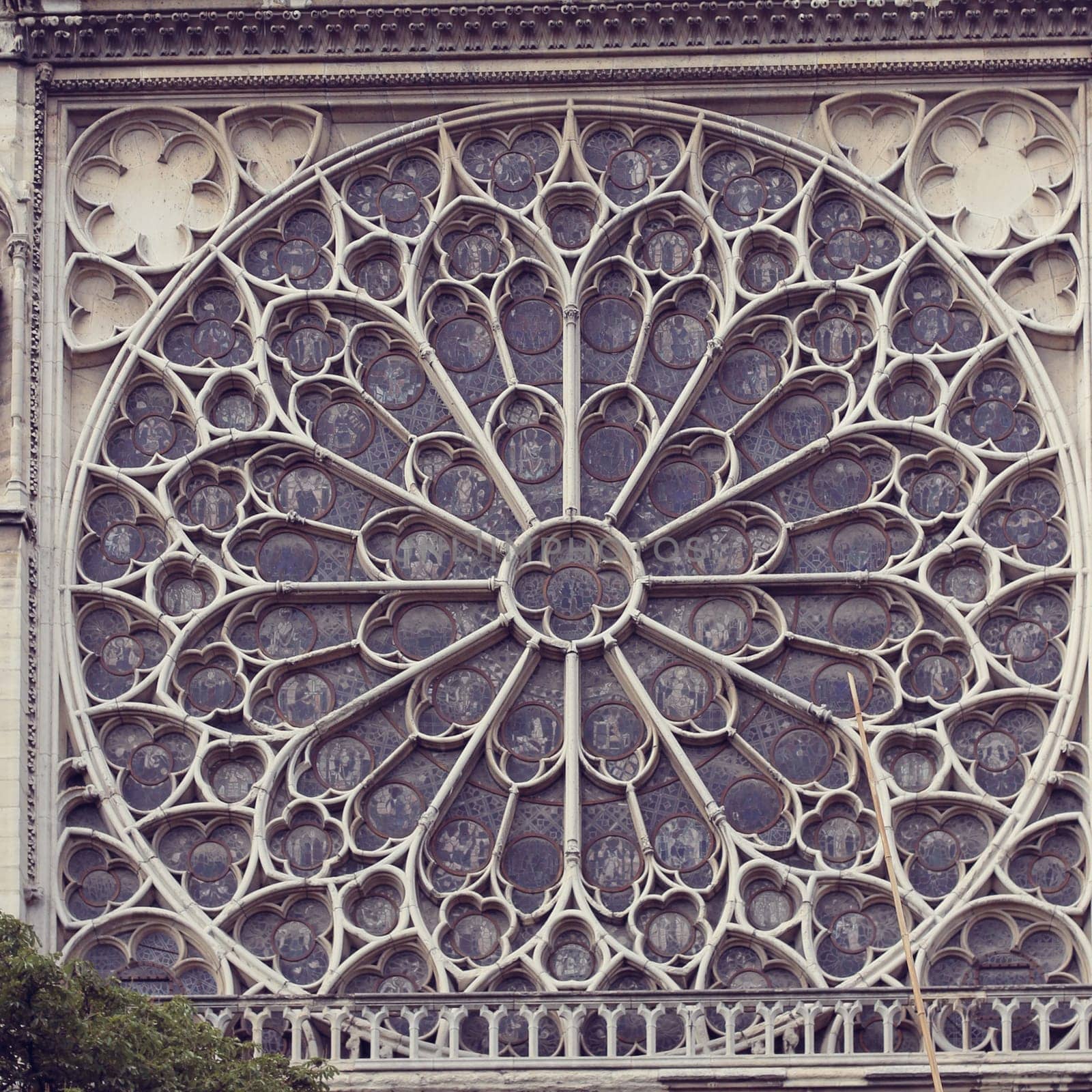 Architectural details of Cathedral Notre Dame de Paris. Cathedral Notre Dame de Paris - most famous Gothic, Roman Catholic cathedral on the eastern half of the Cite Island. France, Europe.