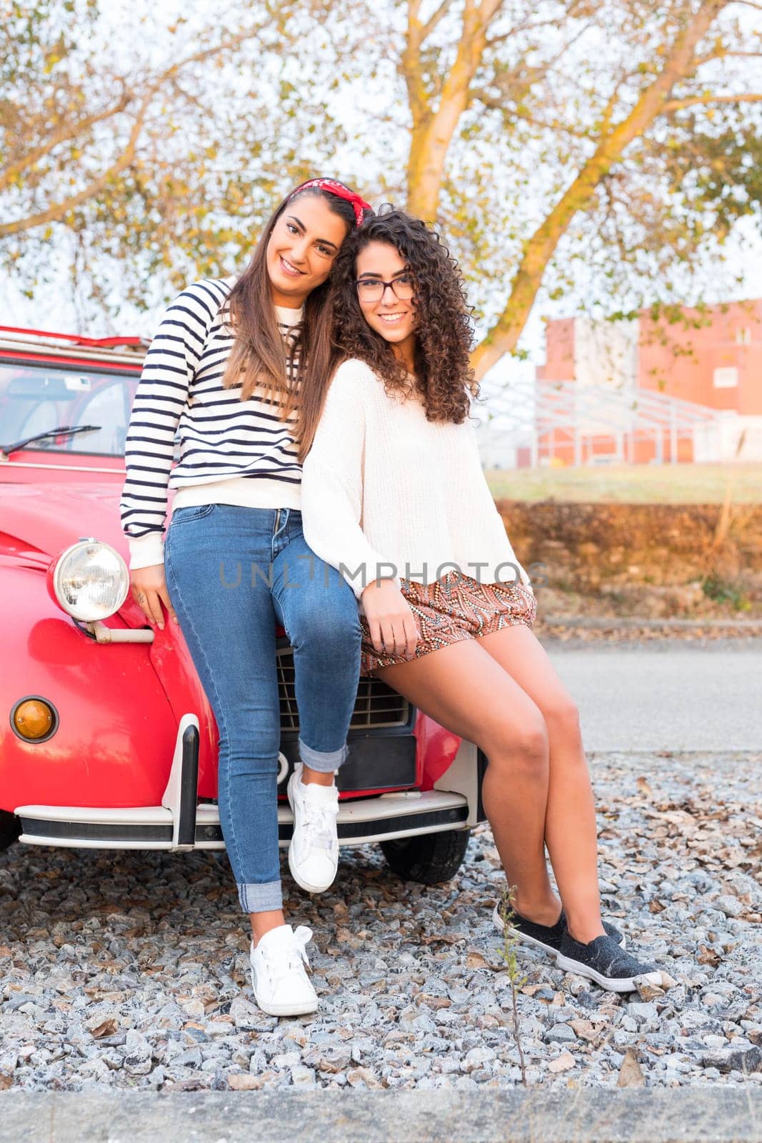 Two friends going on a roadtrip through countryside