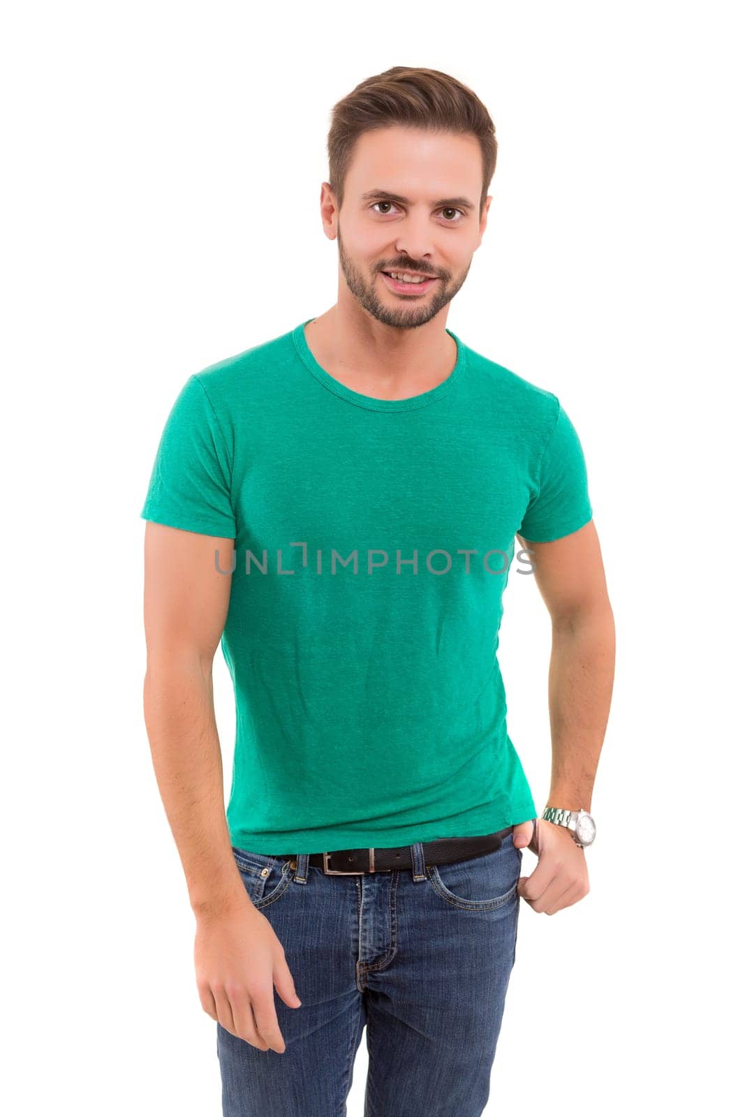 Studio picture of a young and handsome man posing isolated