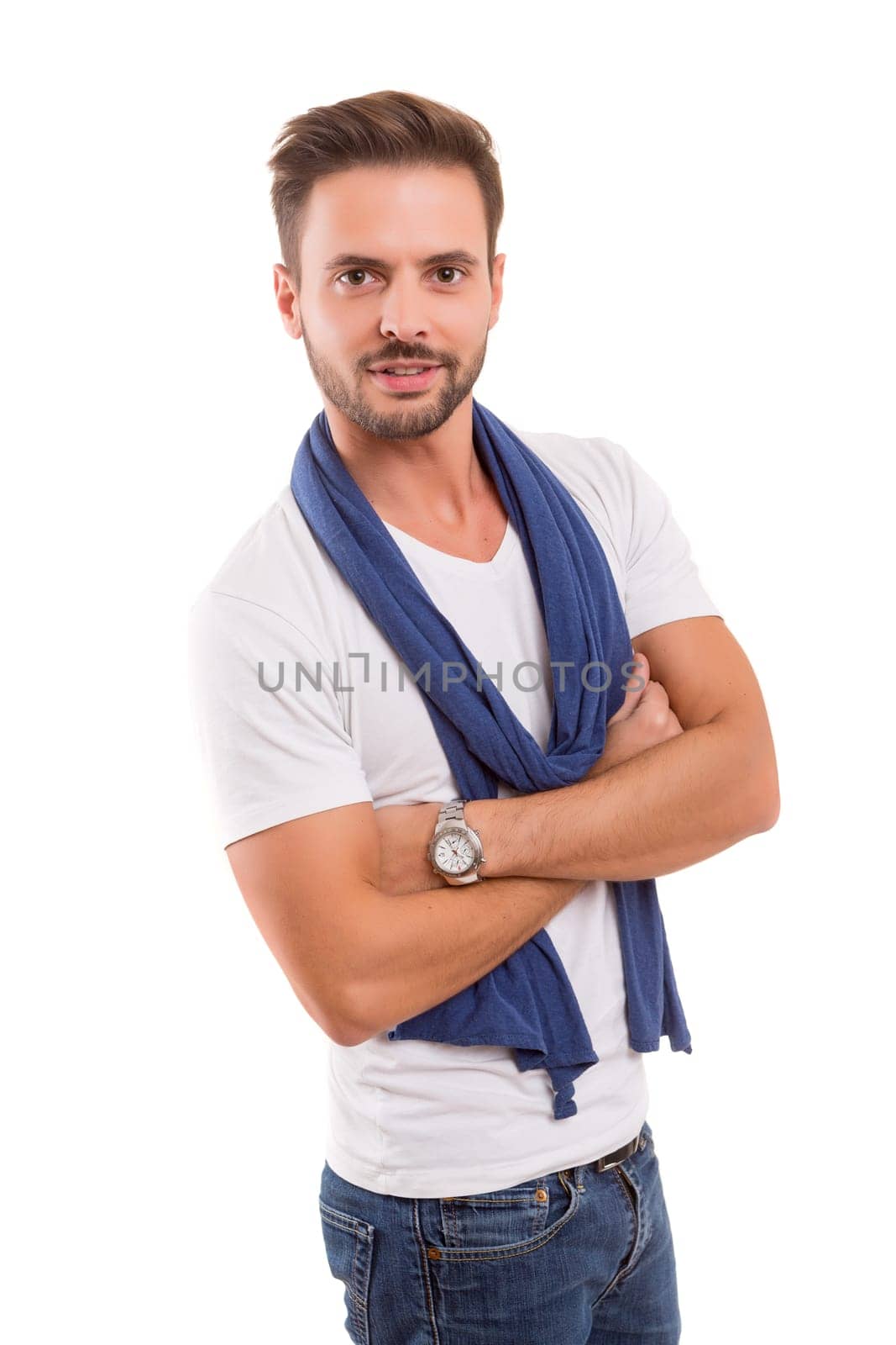 Studio picture of a young and handsome man posing isolated