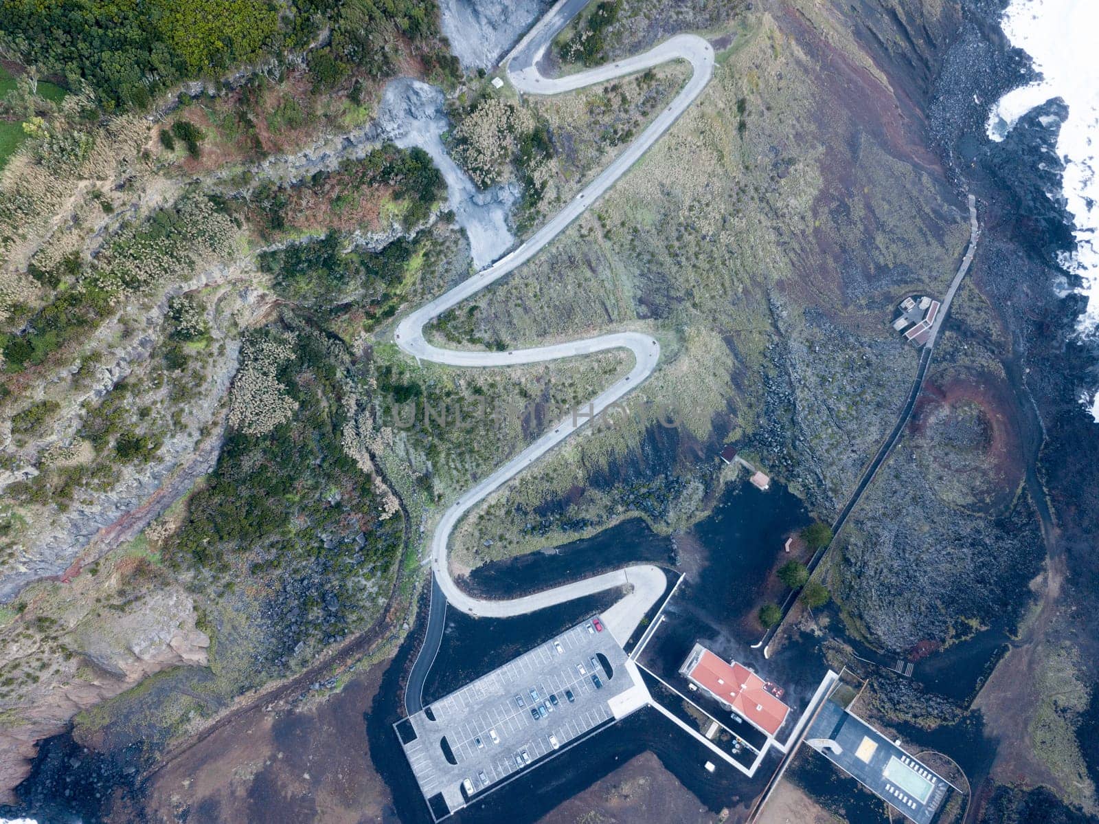 Birdeye view of Ferraria Spa on the island of Sao Miguel in the Azores