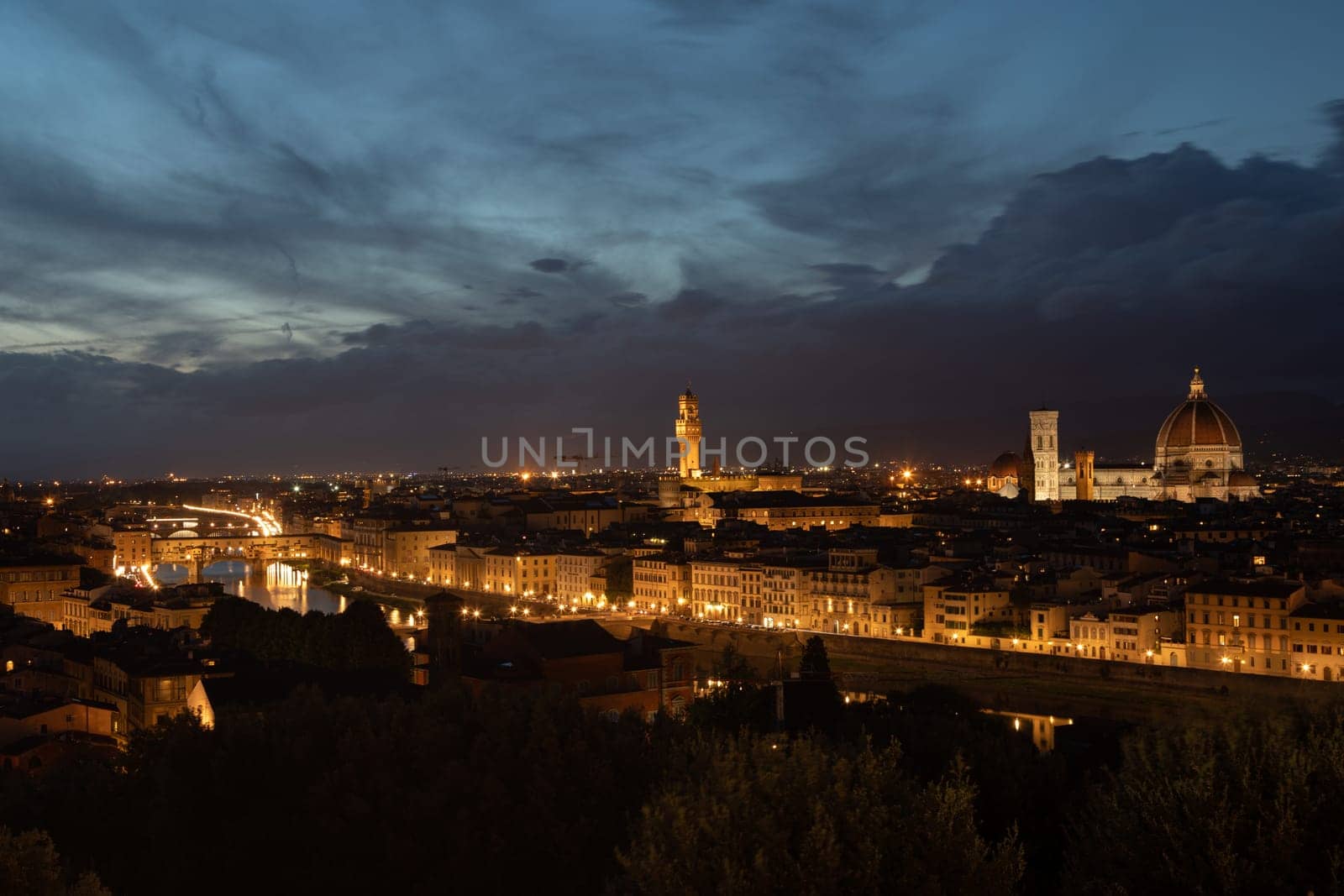 View of Florence after sunset from Piazzale Michelangelo, Florence, Italy