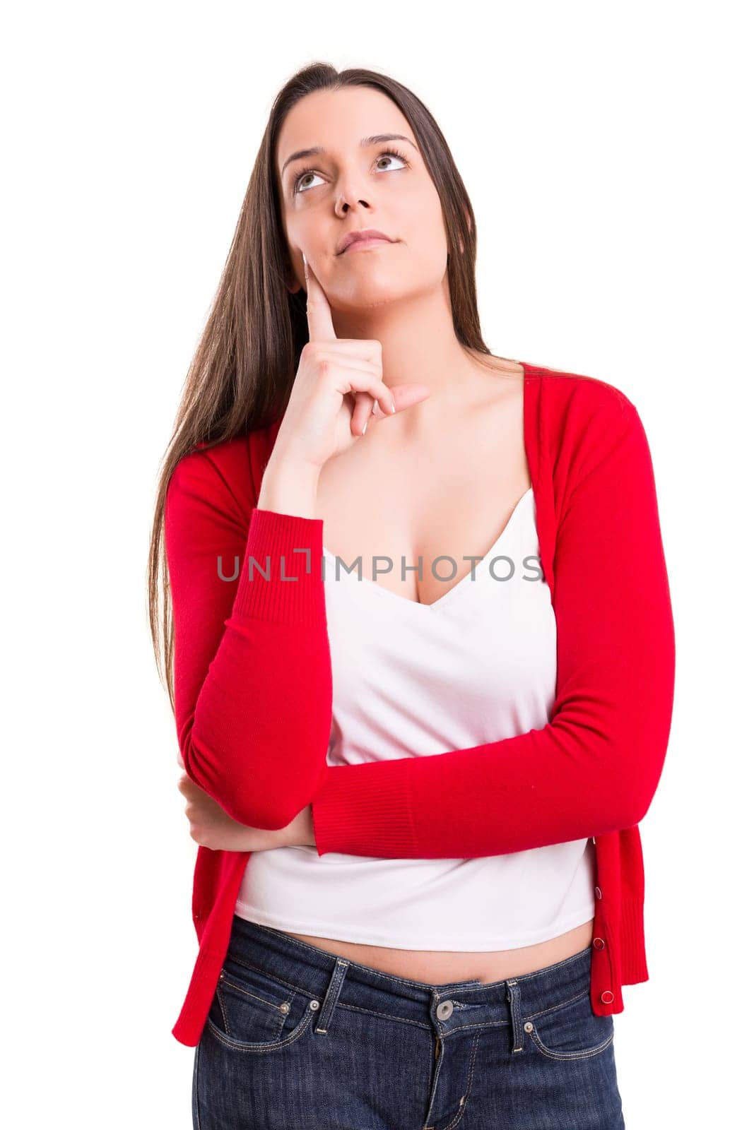 Studio shot: Young woman having a great idea