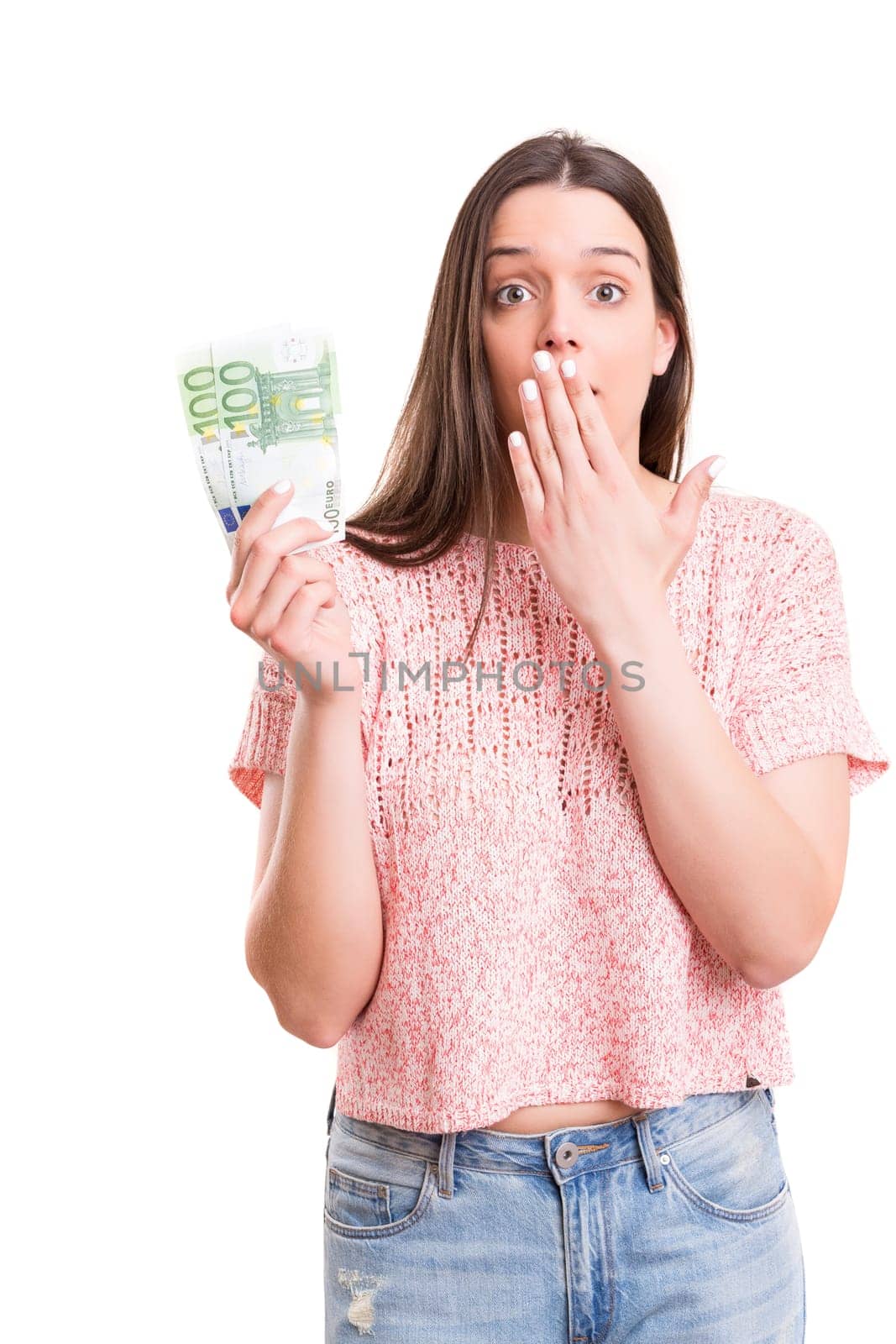 Beautiful young woman showing some banknotes