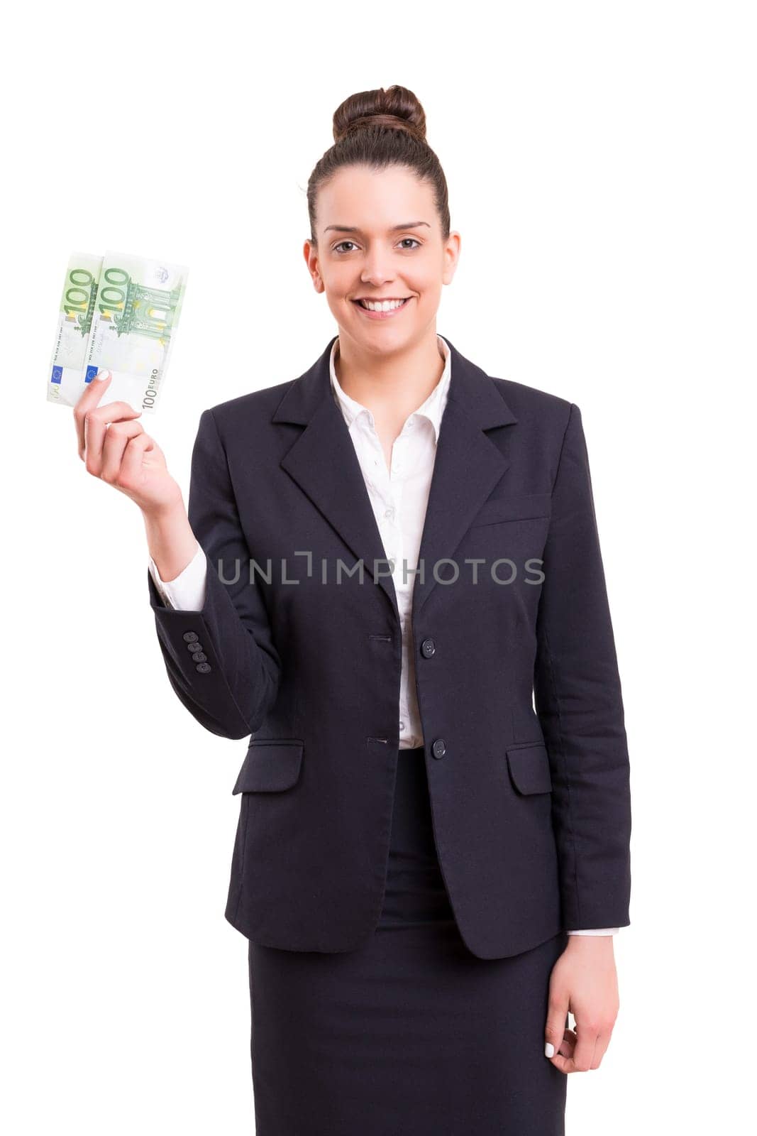 Successful business woman showing some banknotes
