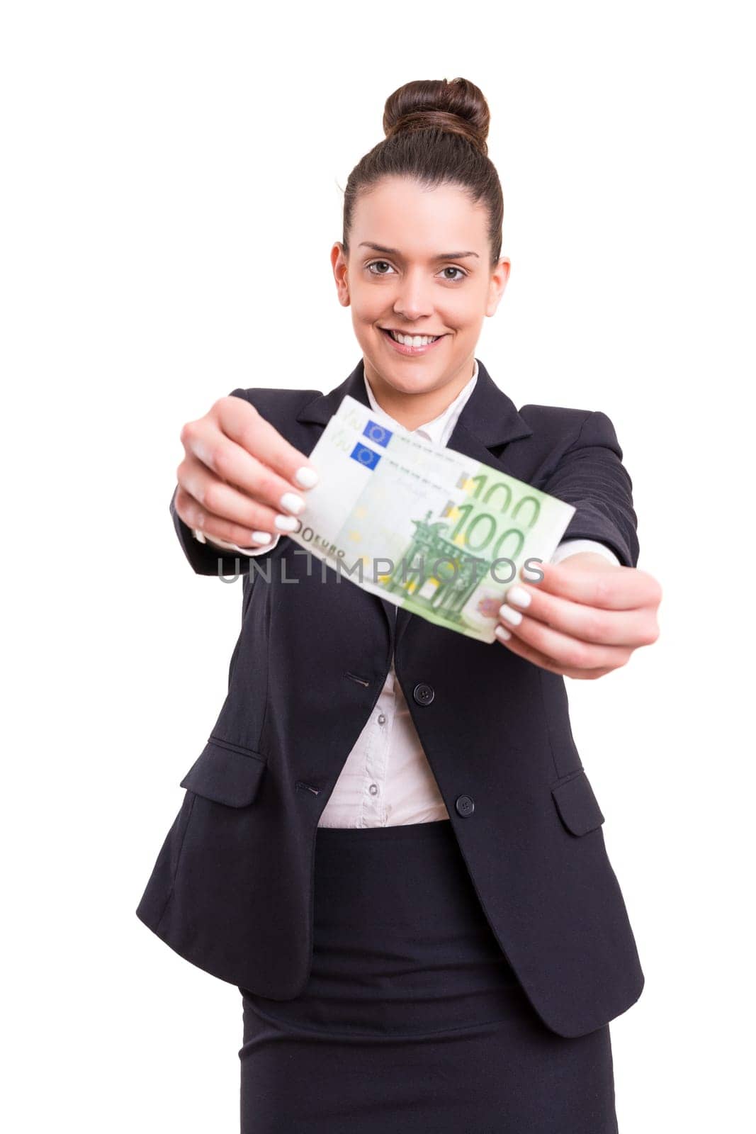 Successful business woman showing some banknotes