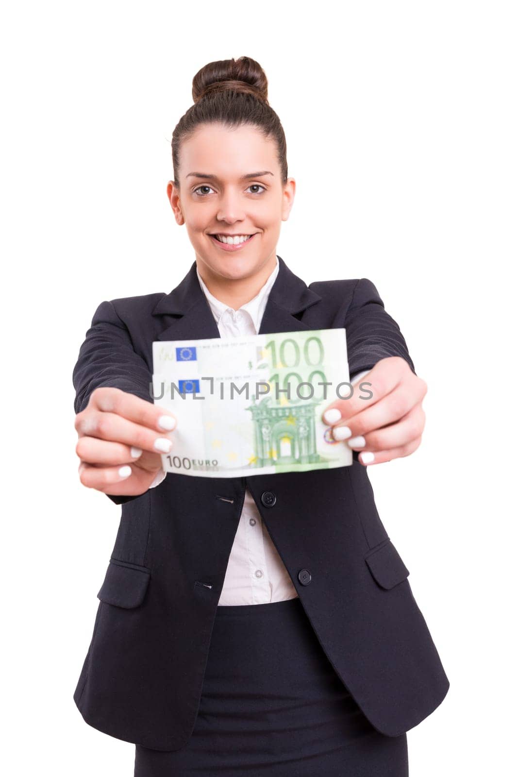 Successful business woman showing some banknotes