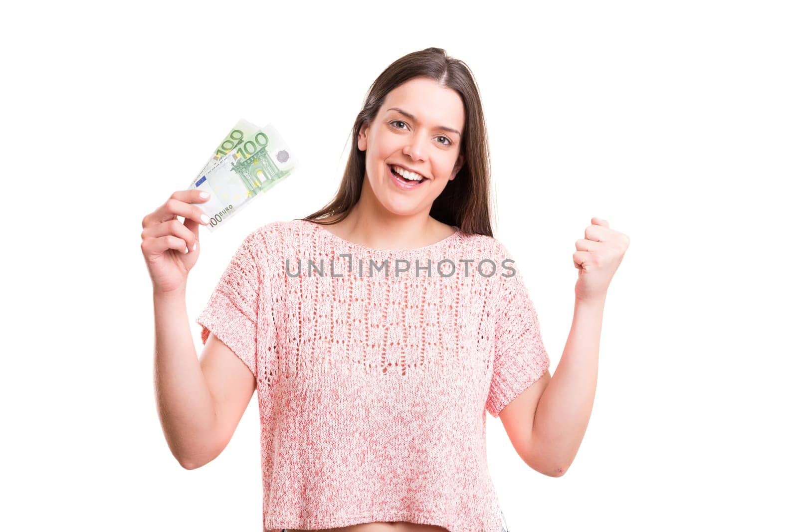 Beautiful young woman showing some banknotes