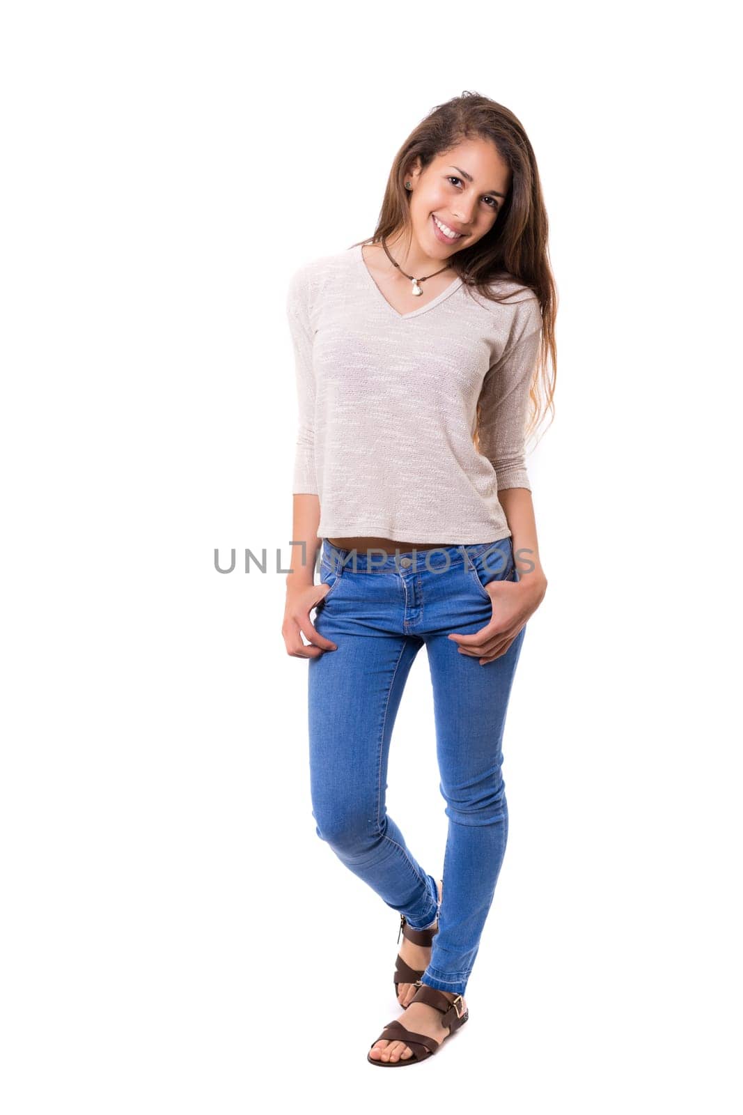Studio shot of a beautiful young casual woman