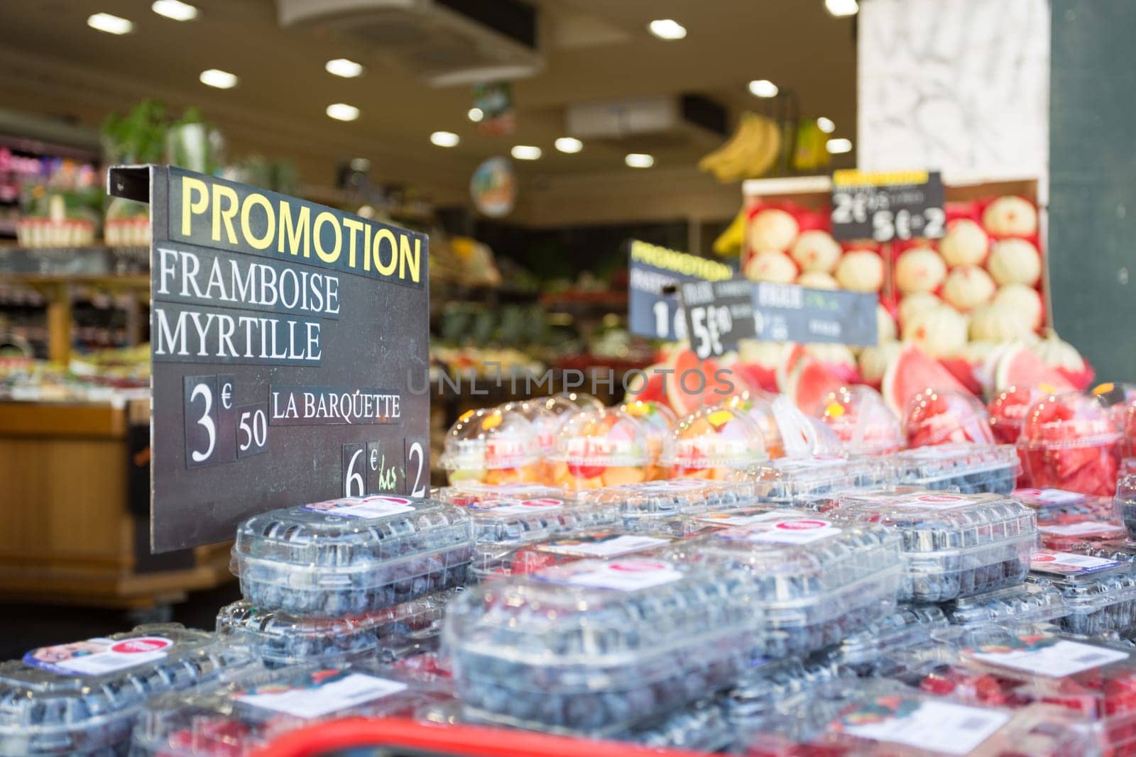 Fresh Strawberries figs and watermelons selling in Paris
