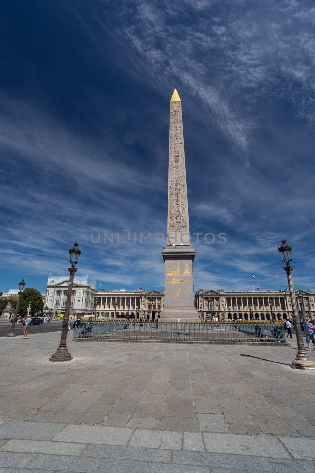 PARIS, FRANCE - August 11, 2016: Beautiful touristic view of Place de la Concorde, the largest square in Paris