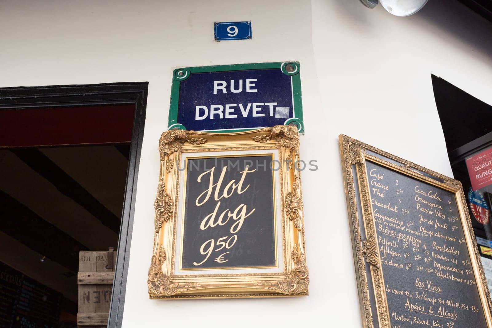 Paris, France : August 13, 2016 - Menu board outside a french restaurant in the marais district of paris france