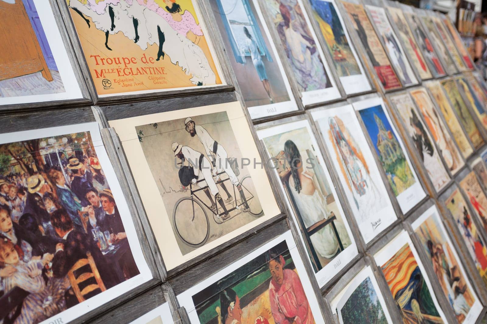 Paris, France - August 14, 2016: Collections of vintage postcards of burlesque dancer and other pictures from Paris. Le Chat Noir was a 19th century cabaret club in Montmartre