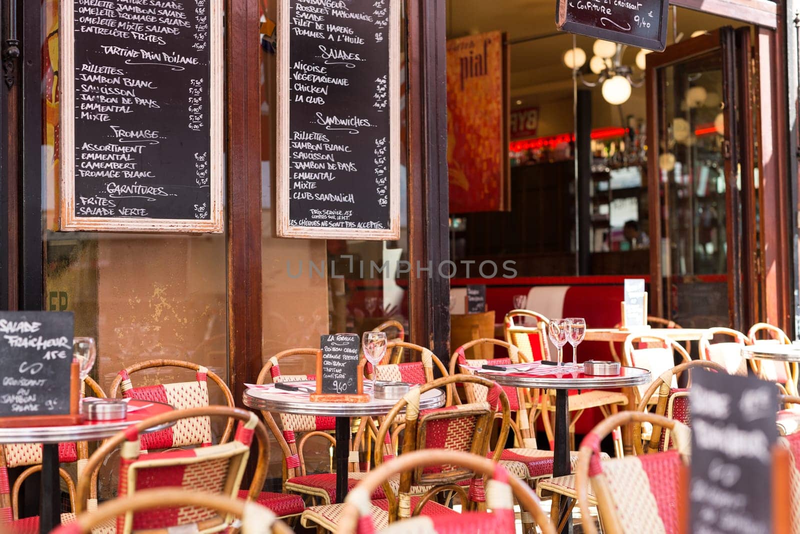 Paris, France : August 13, 2016 - Menu board outside a french restaurant in the marais district of paris france