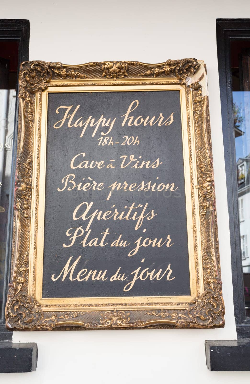 Paris, France : August 13, 2016 - Menu board outside a french restaurant in the marais district of paris france