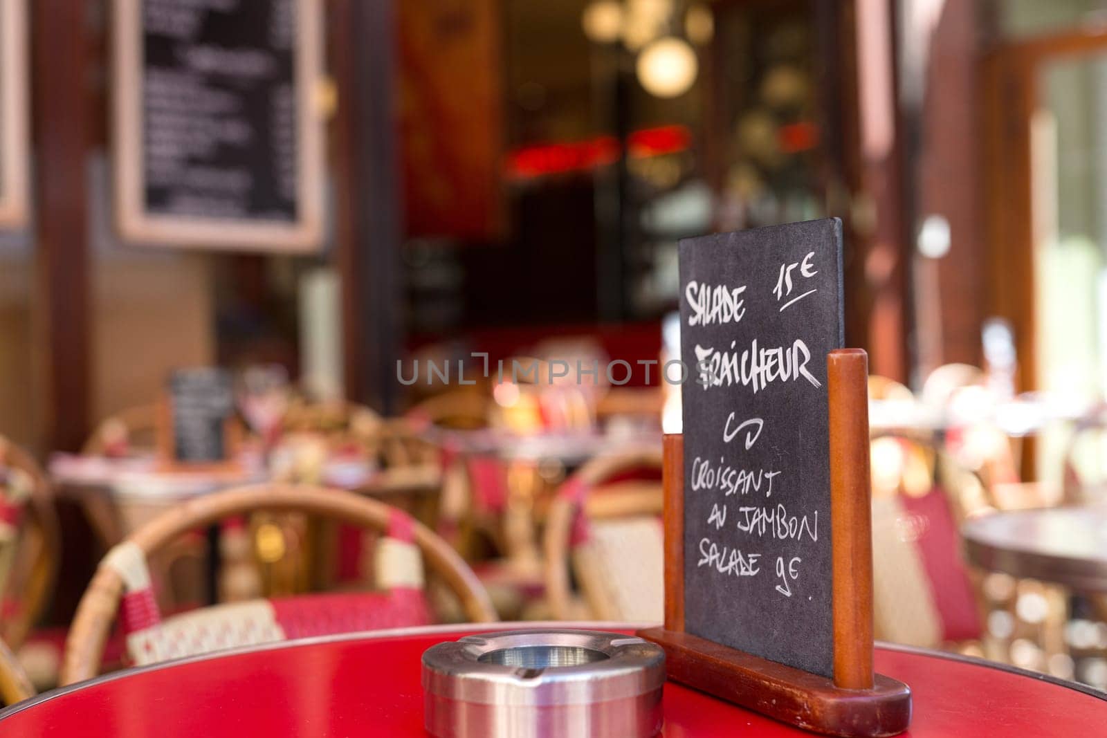Typical french restaurant showing the menu of the day