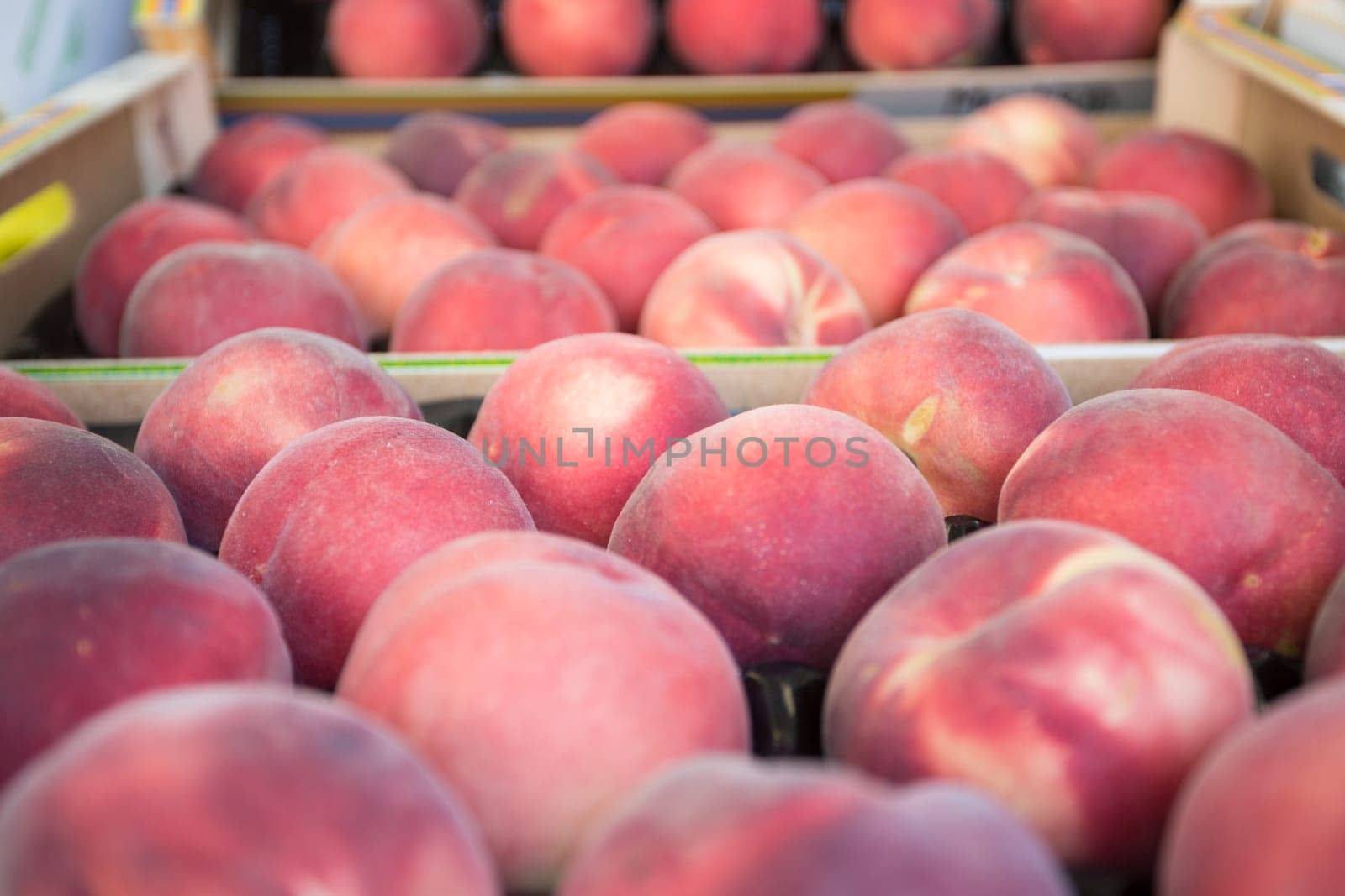 Peaches in the market at Rue Mouffetard in Paris