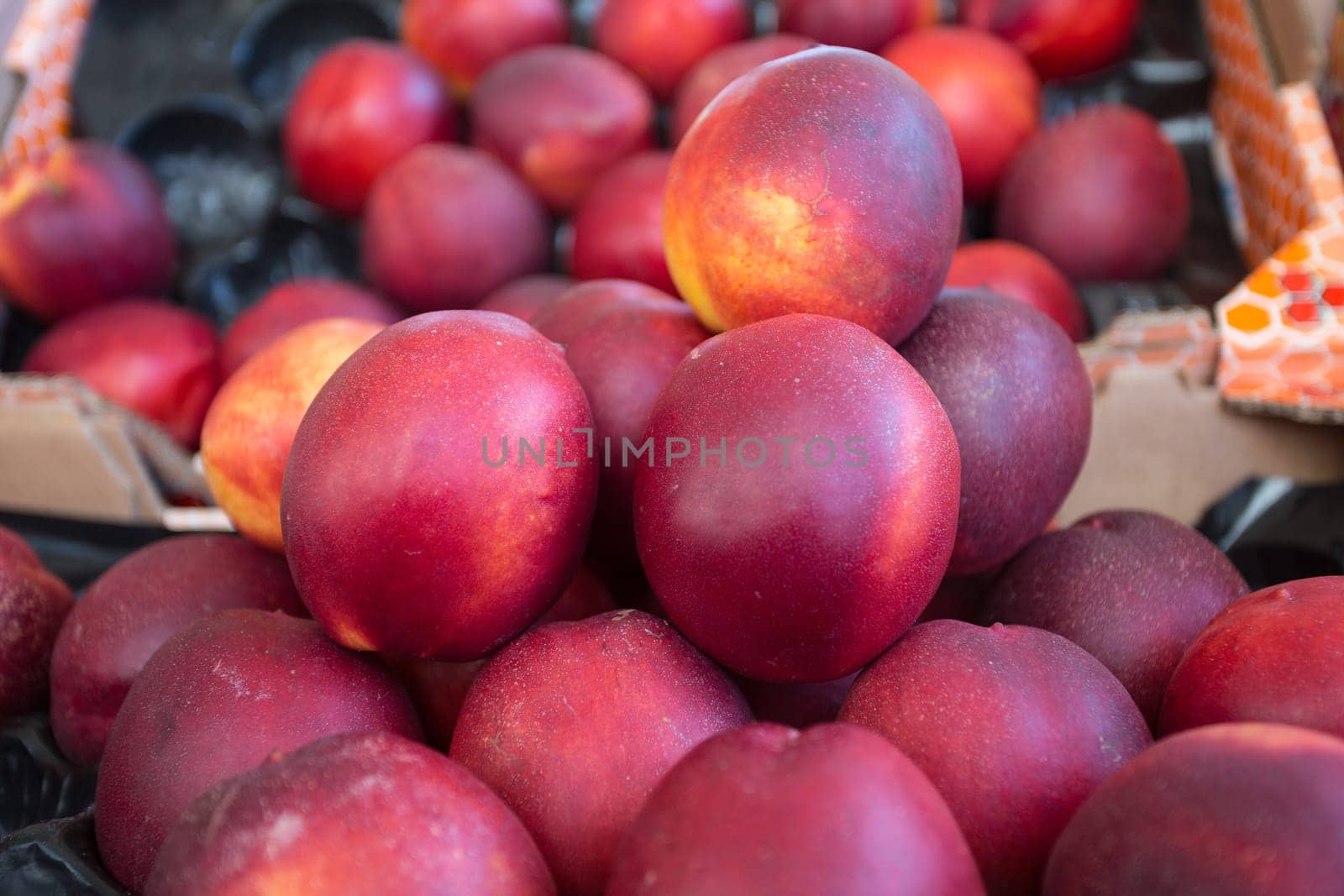 Peaches in the market at Rue Mouffetard in Paris